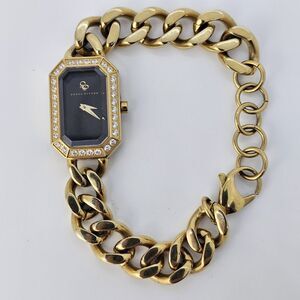 Sonia‎ Bitton Women's Watch 20MM Black Dial Gold Band Up to 7.75" New Battery